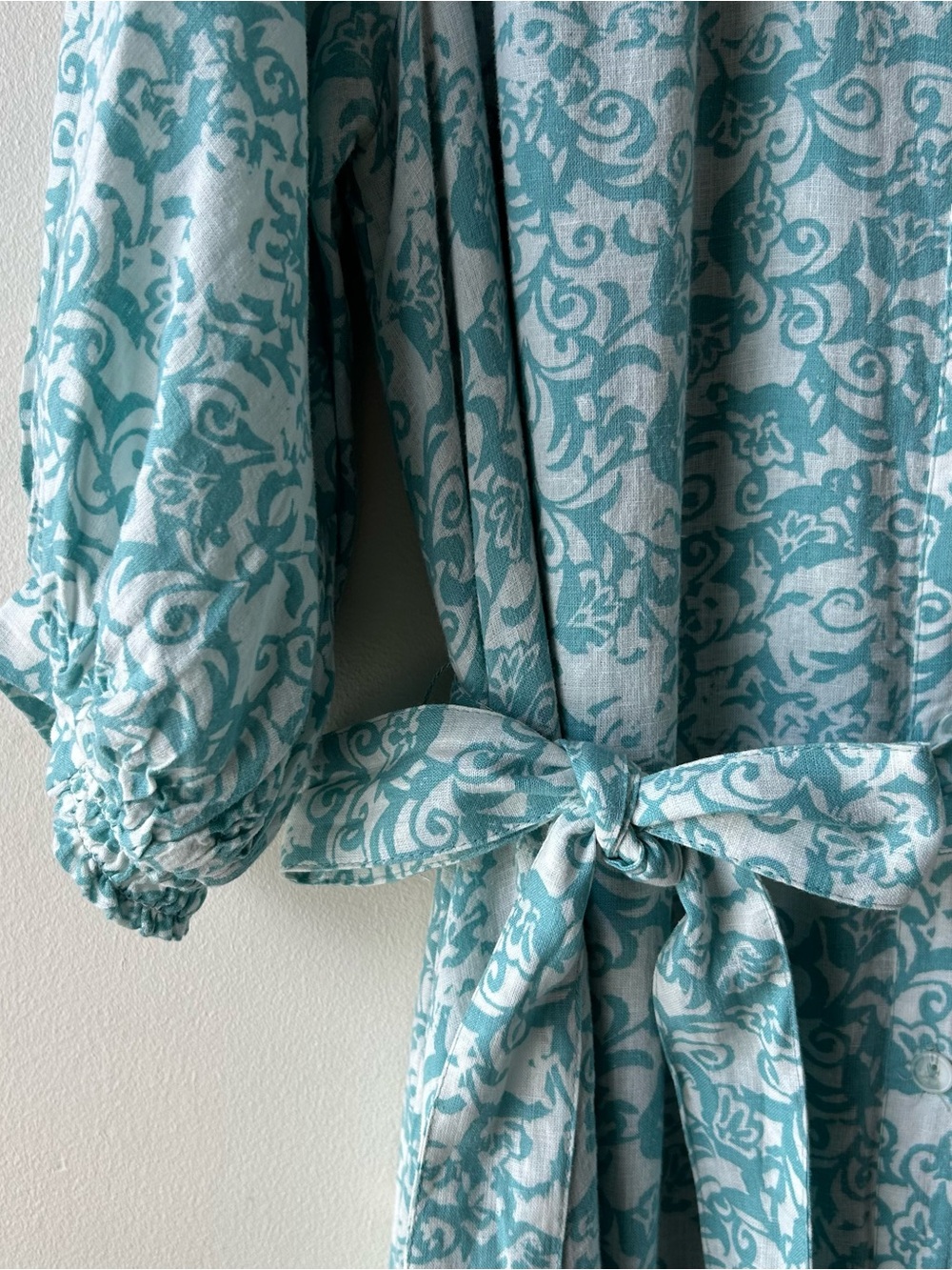 Maeve Anthropologie Irene Linen Shirt Maxi Dress Mint Green Floral XL - Picture 8 of 16